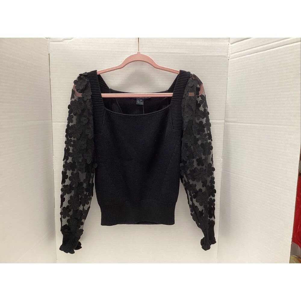 french connection sweater small black Juliet Mozart caballo puff sleeve (NWT)